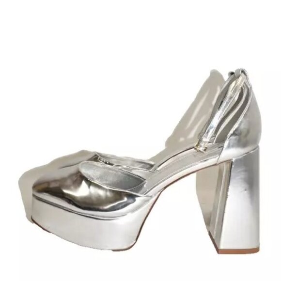 $350 Larroude Ari Strap Platform Heel SANDAL PUMP LEATHER SILVER 7.5 (DB29) - Picture 4 of 7